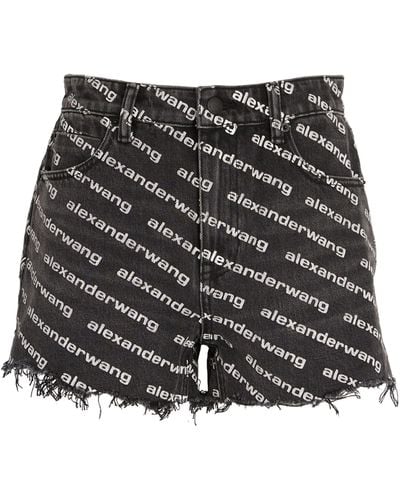 Alexander Wang Logo Print Denim Shorts - Grey
