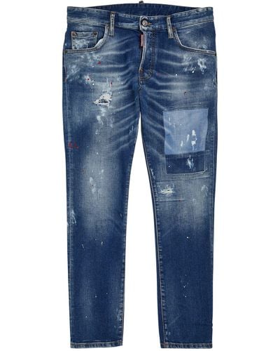 DSquared² Distressed Skinny Skater Jeans - Blue