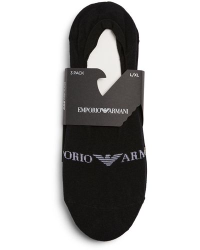 Emporio Armani Cotton-blend Invisible Socks (pack Of 3) - Black