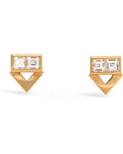 Azlee Yellow Gold And Diamond Deco Earrings - Metallic