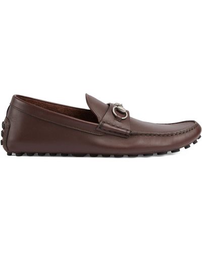 Gucci Leather Horsebit Driving Loafers - Brown