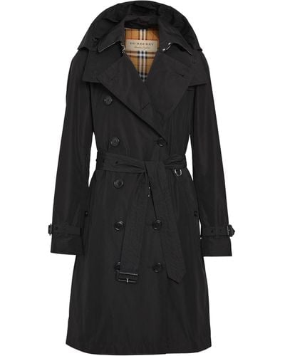 Burberry Kensington Belted Double-breasted Logo Coat - Black