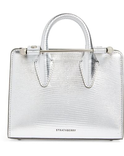 Strathberry Nano Leather Metallic Tote Bag - White