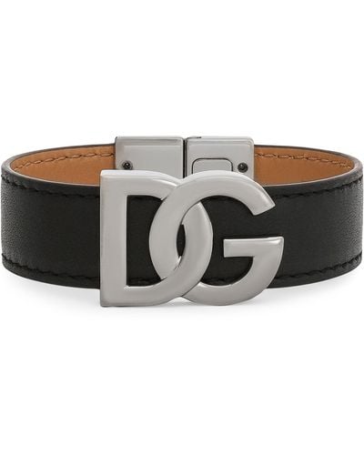 Dolce & Gabbana Leather Monogram Cuff - Brown