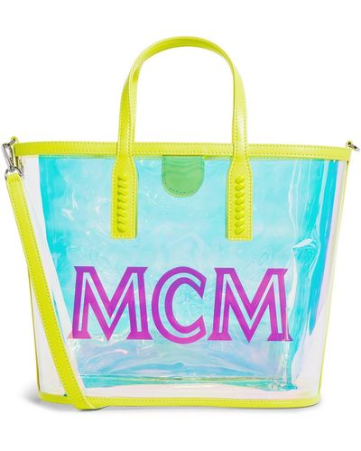 MCM Neon Luccent Logo Pvc Tote Bag - Yellow