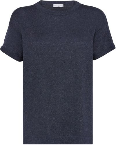 Brunello Cucinelli Silk-cashmere Blend T-shirt - Blue