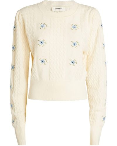 Sandro Floral Cable-knit Jumper - Natural