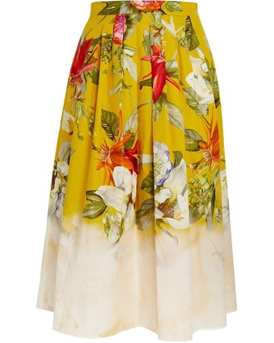 Marina Rinaldi Floral Pleated Midi Skirt - Yellow