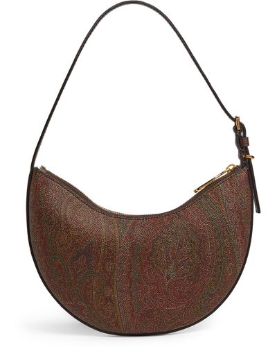 Etro Small Leather Paisley Shoulder Bag - Brown