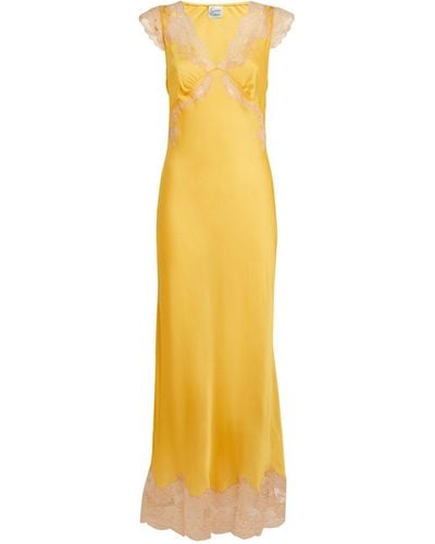 Carine Gilson Silk Lace-trim Nightdress - Yellow
