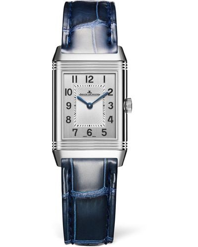 Jaeger-lecoultre Small Stainless Steel And Diamond Reverso Classic Duetto Watch 21mm - Blue