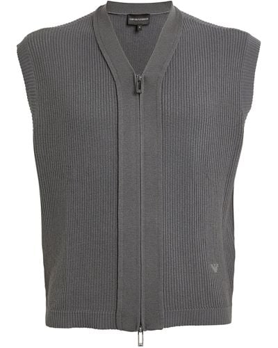 Emporio Armani Patterned-knit Zip-up Cardigan - Gray