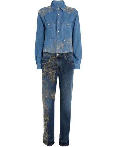 Isabel Marant Embroidered Denim Jumpsuit - Blue