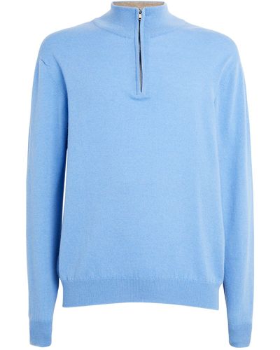 Johnstons of Elgin Cashmere Quarter-zip Sweater - Blue