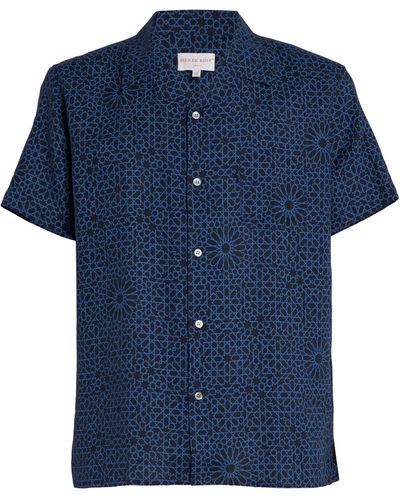 Derek Rose Linen Short-sleeve Shirt - Blue