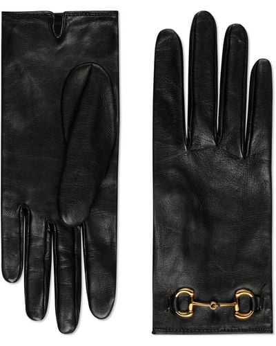 Gucci Leather Horsebit Gloves - Black