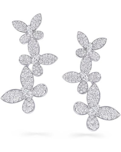 Graff White Gold And Diamond Triple Pavé Butterfly Drop Earrings
