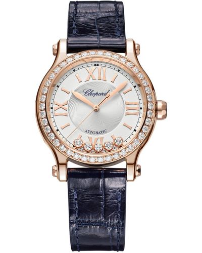 Chopard Rose Gold And Diamond Happy Sport Automatic Watch 33mm - Blue