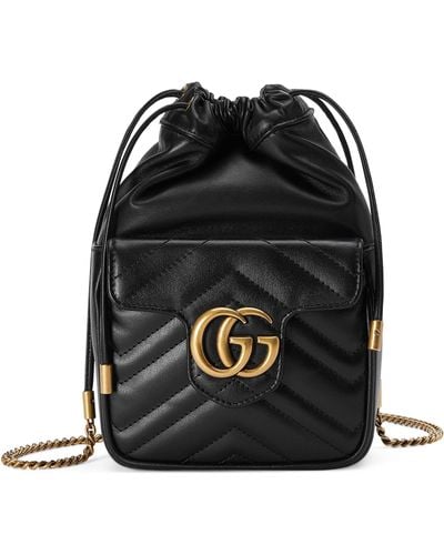 Gucci Leather Gg Marmont Bucket Bag - Black