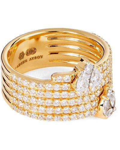 Nadine Aysoy Yellow Gold And Diamond Catena Illusion Ring - Metallic