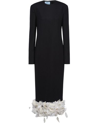 Prada Wool Feather-trim Midi Dress - Black