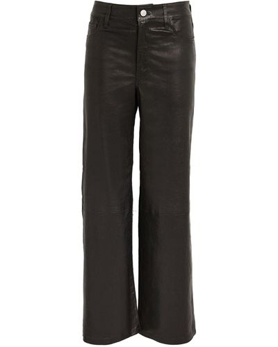 FRAME Leather Slim Crop Palazzo Trousers - Black