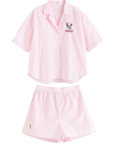 Chinti & Parker Cotton Striped Snoopy Pyjamas - Pink