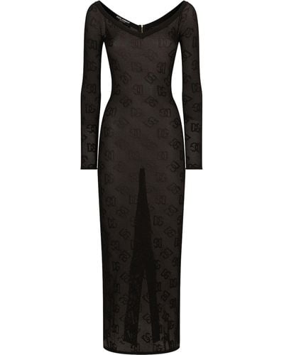 Dolce & Gabbana Jacquard Logo Midi Dress - Black