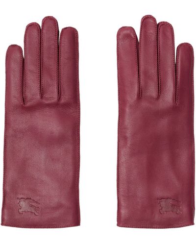 Burberry Leather Ekd Gloves - Purple