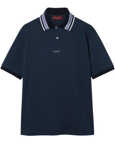 Gucci Stretch-cotton Logo Polo Shirt - Blue