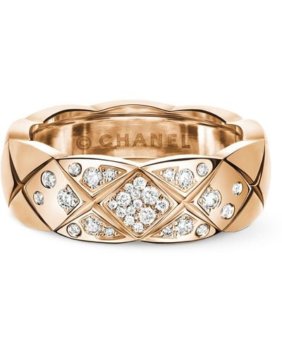 Chanel Small Beige Gold And White Diamond Coco Crush Ring - Metallic