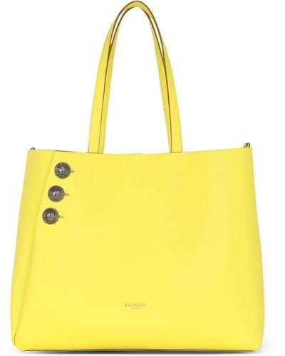 Balmain Leather Emblème Tote Bag - Yellow