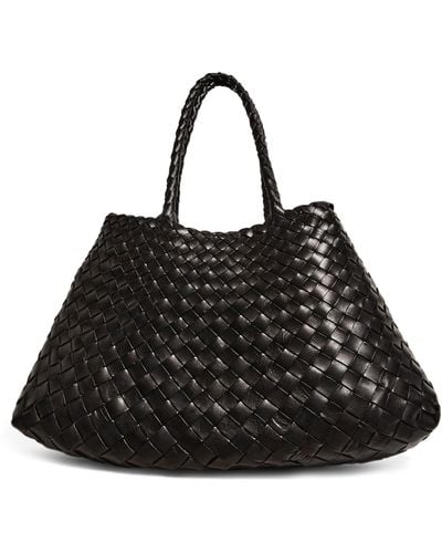 Dragon Diffusion Small Leather Woven Santa Croce Tote Bag - Black