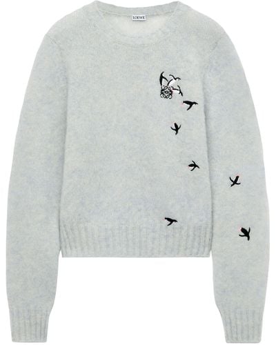 Loewe X Suna Fujita Brand-embroidered Wool Knitted Jumper - Grey