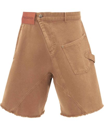 JW Anderson Cotton Twisted Workwear Shorts - Brown