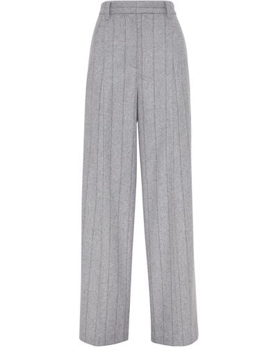 Brunello Cucinelli Techno Virgin Wool-blend Striped Trousers - Grey
