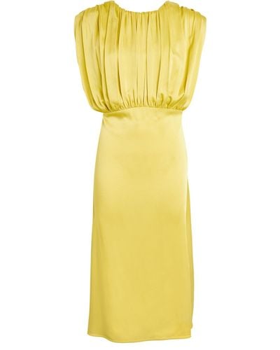 Jil Sander Satin Pleated Midi Dress - Yellow