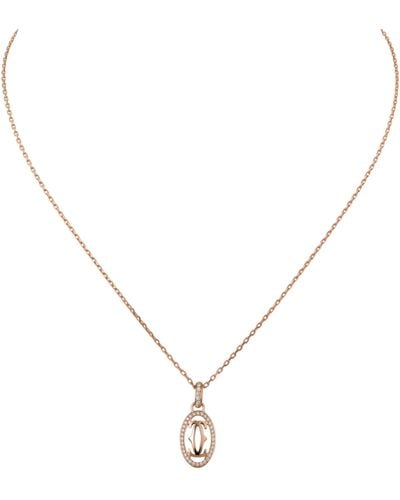 Cartier Rose Gold And Diamond Double C De Necklace - Metallic
