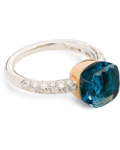 Pomellato Mixed Gold, Diamond, Topaz And Turquoise Nudo Ring - Blue