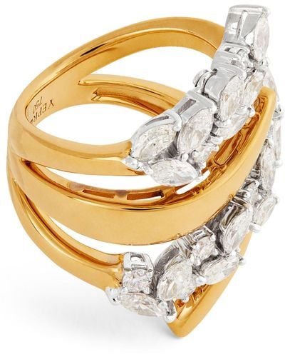 YEPREM Yellow Gold And Diamond Golden Strada Stackable Ring - Metallic
