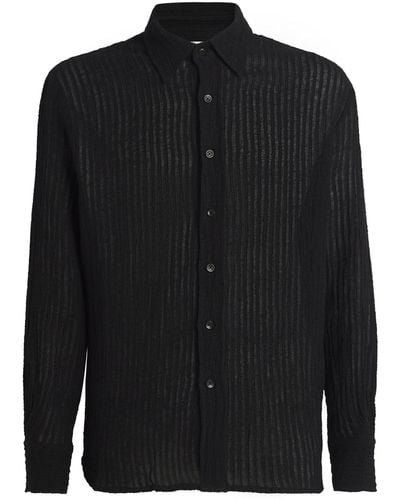 Commas Linen-blend Sheer Striped Shirt - Black