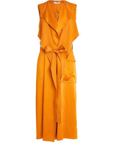 Victoria Beckham Satin Trench Coat Wrap Dress - Orange