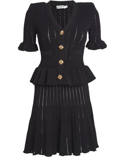 Self-Portrait Knitted Peplum Mini Dress - Black