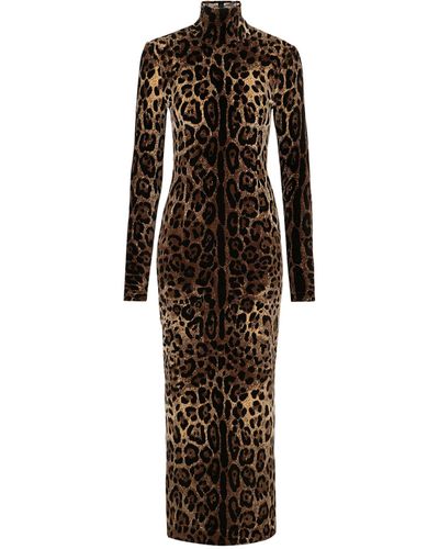 Dolce & Gabbana Long Chenille Dress With Jacquard Leopard Design - Multicolor
