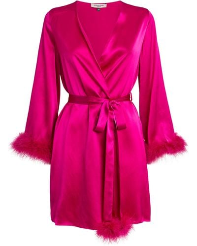 Gilda & Pearl Silk Feather-trim Kitty Mini Robe - Pink