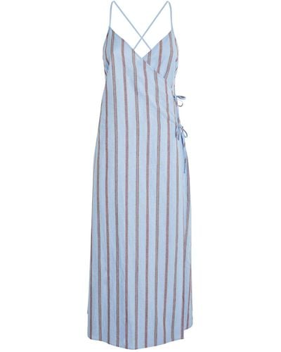 MAX&Co. Linen-cotton Striped Wrap Dress - Blue