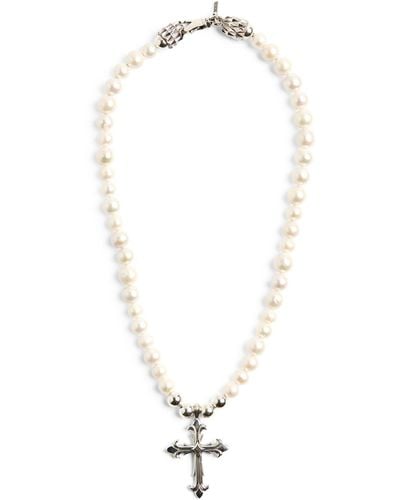 Emanuele Bicocchi Sterling Silver And Freshwater Pearl Cross Necklace - Metallic