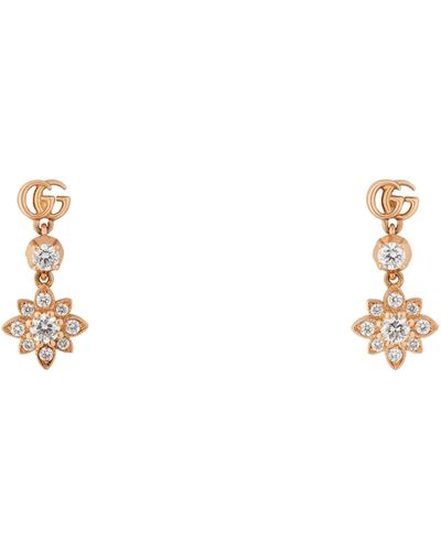 Gucci Rose Gold And Diamond Flora Earrings - Natural