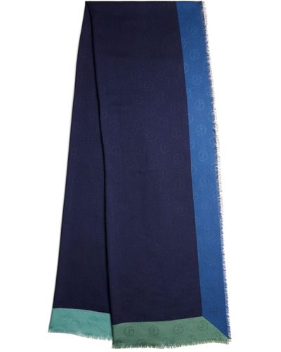 Giorgio Armani Wool-silk Logo Scarf - Blue