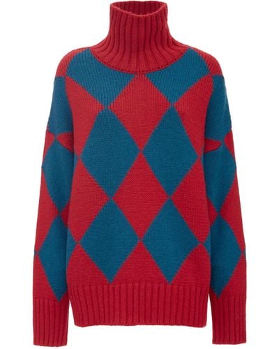 La DoubleJ Argyle Rollneck Sweater - Red